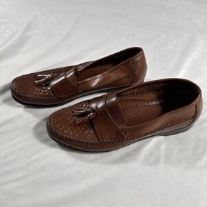 BASS Loafers Brown Leather‎ Woven Tassel Moc Made in Brazil Shoes Mens Size 10 M